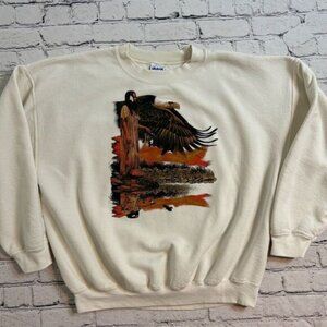 Vintage Gildan Native White Eagle Graphic  XL Sweatshirt Fleece " The Wild Side"